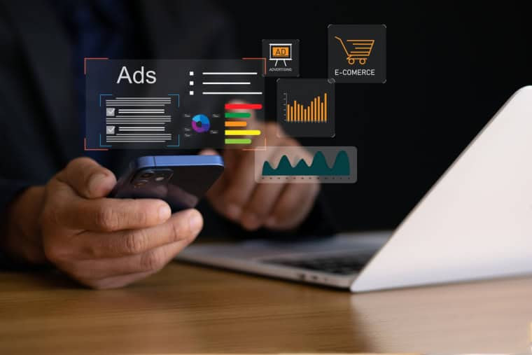A business expert using AI tools to manage social media ad campaigns